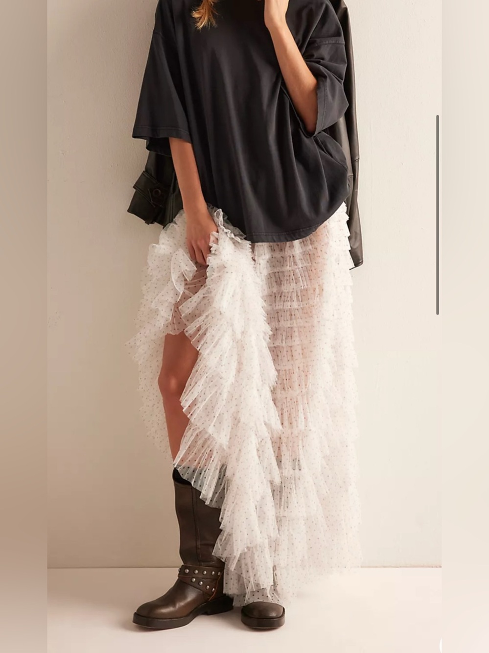 Free People Return of the Ruffle Tulle Maxi Slip Skirt Size Small